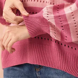 all about you Women Open Weave Striped Acrylic Pullover image 4