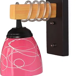 1ST TIME Pink & Pink Printed Wood Contemporary Frustum Shaped Wall Lamp-picture-14