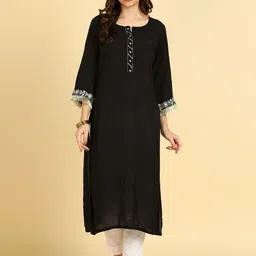 Maaesa Women Floral Yoke Design Gotta Patti Notch Neck Straight Kurta-image-62