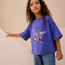 NEXT Girls Drop-Shoulder Sleeves Sequinned Pure Cotton T-shirt-picture-15
