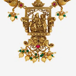 Kushal's Fashion Jewellery 92.5 Pure Silver Gold-Plated Artificial Stones Temple Necklace image 2