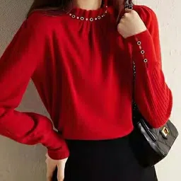 StyleCast Women Embellished Ruffle Neck Pullover With Button Cuffs Sweater-image-35