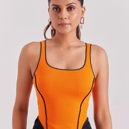 The Cloth Crow Women Square Neck Solid Sleeveless Ribbed Too image 2