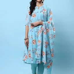 Shree Floral Printed Anarkali Kurta With Trousers & Dupatta-picture-38