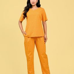 FCV Printed Round Neck Short Sleeves Pure Cotton Top With Pyjama-picture-16