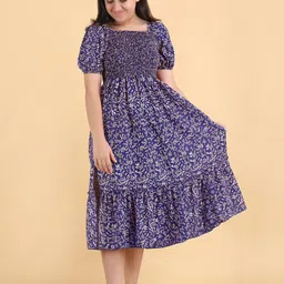 Pinly Floral Puff Sleeve Crepe Fit & Flare Midi Dress-picture-38