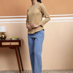 FITHUB Women Self Design Textured Round Neck Regular Top image 3