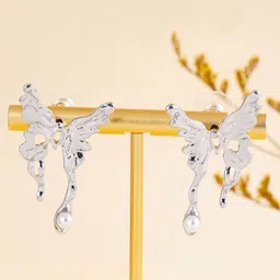 KRENOZ Silver-Plated Pearls Beaded Animal Shaped Studs-image-67