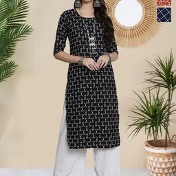 HERE&NOW Selection Of 3 Geometric Printed Round Neck Straight Kurtas-picture-34