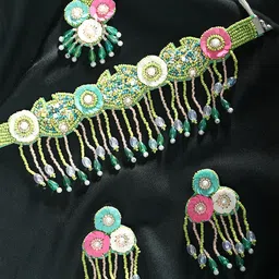 Adwitiya Collection Beaded Floral Jewellery Set-picture-17