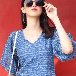 Sera Tie and Dye Print Puff Sleeve Net Crop Top-picture-8