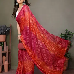 DIVASTRI Striped Pure Georgette Block Print Saree-picture-21