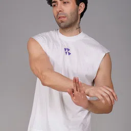 Brauch Printed Round Neck Gym Vest - M-VEST-BACK-DONTWASTE-WHT-S image 1