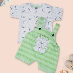 MeeMee Infants Typography Printed Cotton Dungaree WIth Round Neck -Shirt-picture-11