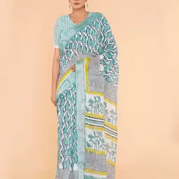 shivanya  handicrafts Shivanya Handicrafts Floral Zari Block Print Saree-picture-15