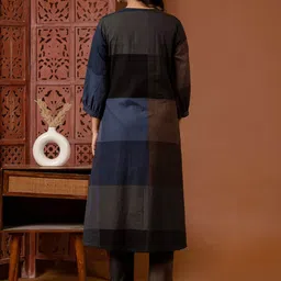 Indo Era Checked V-Neck A-Line Tunic With Trouser Co-Ords image 4