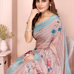 S B SONS CREATION Floral Pure Linen Saree image 3