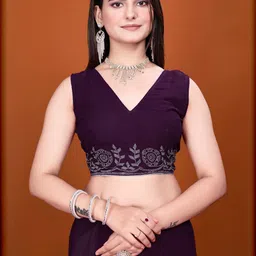 MEAVEN FEB Ethnic Motifs Embellished Embroidered Pure Georgette Saree image 4