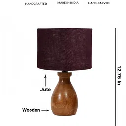 Devansh Brown & Purple Textured Wooden Cylindrical Shaped Table Lamp image 4