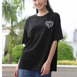 TITTLI Women Printed Pure Cotton Boxy T-shirt-image-8