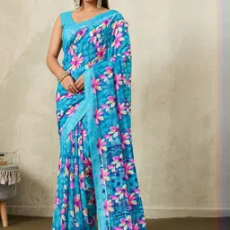 100 Dreams Floral Poly Georgette Saree-picture-23