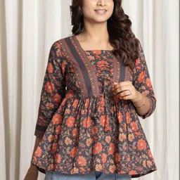 SANGAKURTI Floral Print Cotton Peplum Top image 5