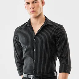 Snitch Pin Striped Spread Collar Wrinkle Free Slim Fit Formal Shirt-image-87