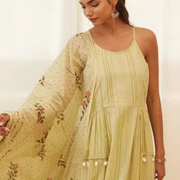 MAAND Women Ethnic Motifs Embroidered Pure Cotton Kurta with Trousers & Dupatta image 5