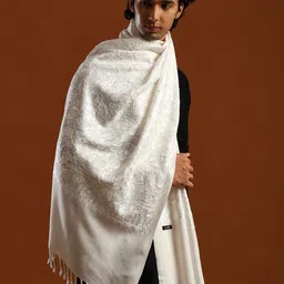 Tweedle Men Kashmiri Aari Embroidery Stole with Fringed Border image 2