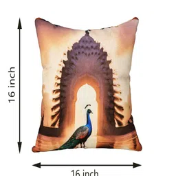 BED-SHEET.COM Orange 5 Pieces Peacock Digital Printed Jute Cotton Square Cushion Covers image 4