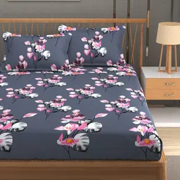 LA VERNE Grey Floral 110 TC Bedsheet with 2 Pillow Covers image 4