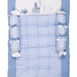 mothercare Blue and White Checked Crib Regular Mattress and Bolsters Bedding Set-picture-23