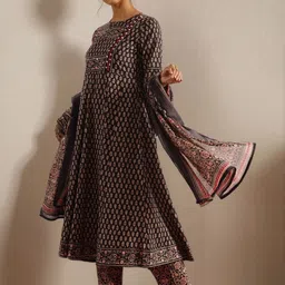 SZN Ethnic Motifs Printed Panelled Thread Work Pure Cotton Kurta With Trouser & Dupatta image 2