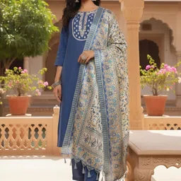 NAVYAAZRI Women Ethnic Motifs Embroidered Regular Thread Work Kurta with Trousers & With Dupatta-picture-39