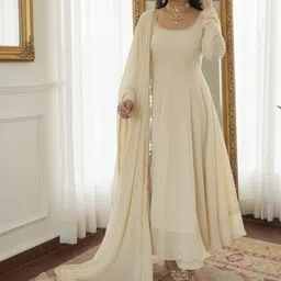 MEHARIKA Silk Georgette Panelled Sequinned A-Line Kurta With Trousers & Dupatta image 5