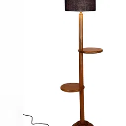 Devansh Blue & Brown Drum Wooden Shelf Floor Lamp image 2