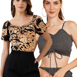 IX IMPRESSION Women Pack of 2 Animal Printed Blouson Crop Top image 4