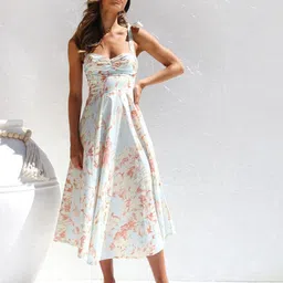 KPOP Women Sweetheart Neck Shoulder Straps Fit & Flare Midi Dress-image-66
