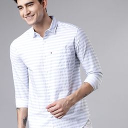 HIGHLANDER Slim Fit Horizontal Striped Cutaway Collar Cotton Casual Shirt-picture-29