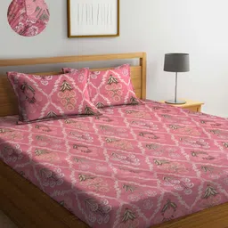 Myntra Elegant Homes Pink & Beige Floral 300 TC Fitted King Bedsheet Set 2.70 m x 2.70 m-picture-14
