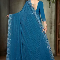 URU FASHION Embellished Sequinned Art Silk Heavy Work Saree image 2