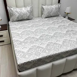 Pure Decor White & Grey Ethnic Motifs 220 TC Queen Bedsheet Set- 2.28 m x 2.54 m-picture-32