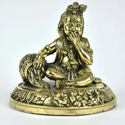 Exotic India 3" Small Superfine Butter Krishna Brass Statue-image-32