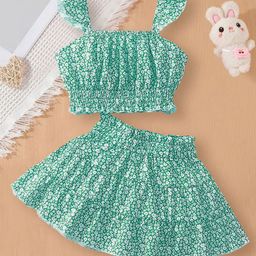 INCLUD Girls Floral Printed Square Neck Top With Skirt-picture-28