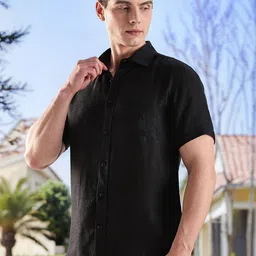 Nautica Men Solid Spread Collar Linen Casual Regular Fit Shirt image 4