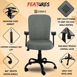 zidle Rainbow velvet Mid back work from home chair with Metal base & 2 Years warranty Leatherette Office Adjustable Arm Chair image 2