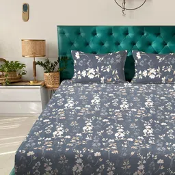 KLOTTHE White & Blue Floral Printed 300 TC King Bedsheet 2.5x 2.2 m image 5