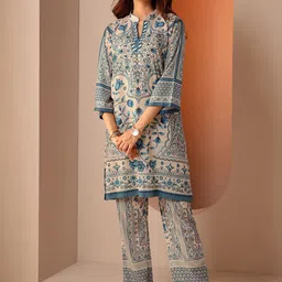 Libas Floral Printed Mandarin Collar Neck Tunic With Trousers Co-Ords-image-94