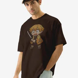MaverIQ Men Demon Slayer Graphic Printed Round Neck Cotton Oversized T-shirt image 1