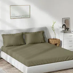 Trance Home Linen Brown Bamboo Cotton 300 TC Fitted Single Bedsheet Set-1.98 m x 1.07 m-image-30